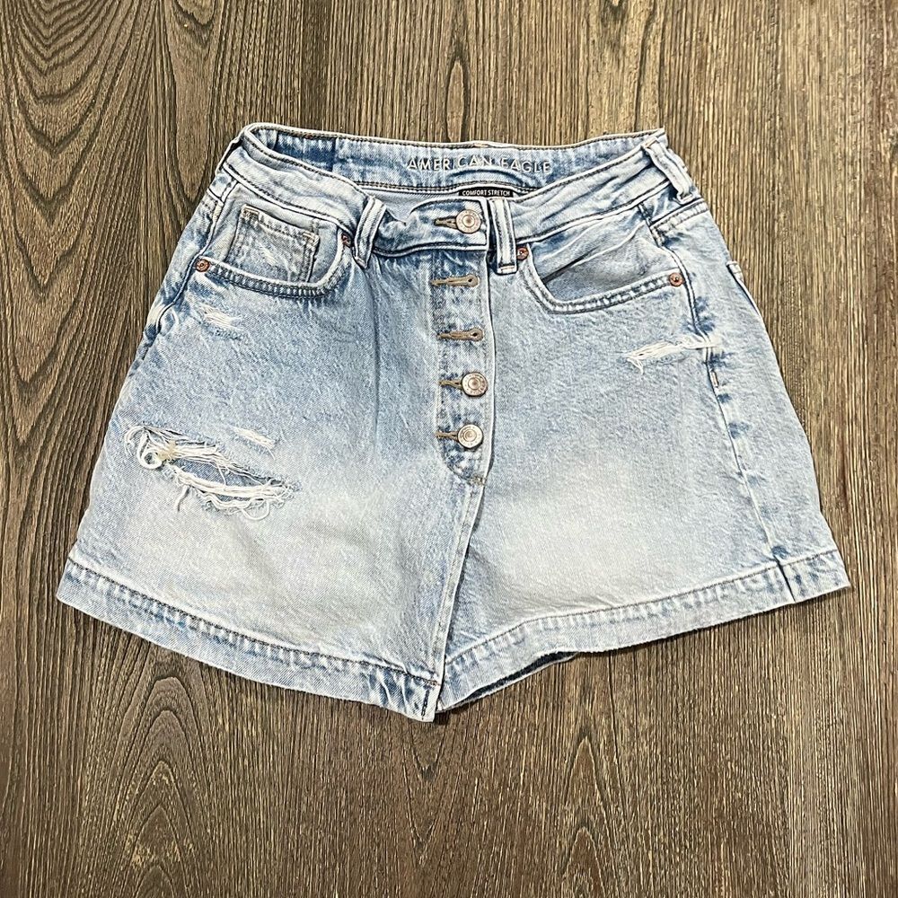 American Eagle High-Rise Jean Skort Comfort Stretch Waistband Light Wash Size 2